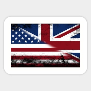 Sliced American flag and UK  flag distressed Sticker